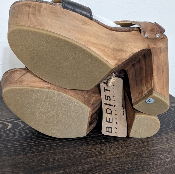 SOLD NEW BedStu Marilyn Teak Rustic Leather Platform Sandals sz 10 Boho - Picture 10 of 11